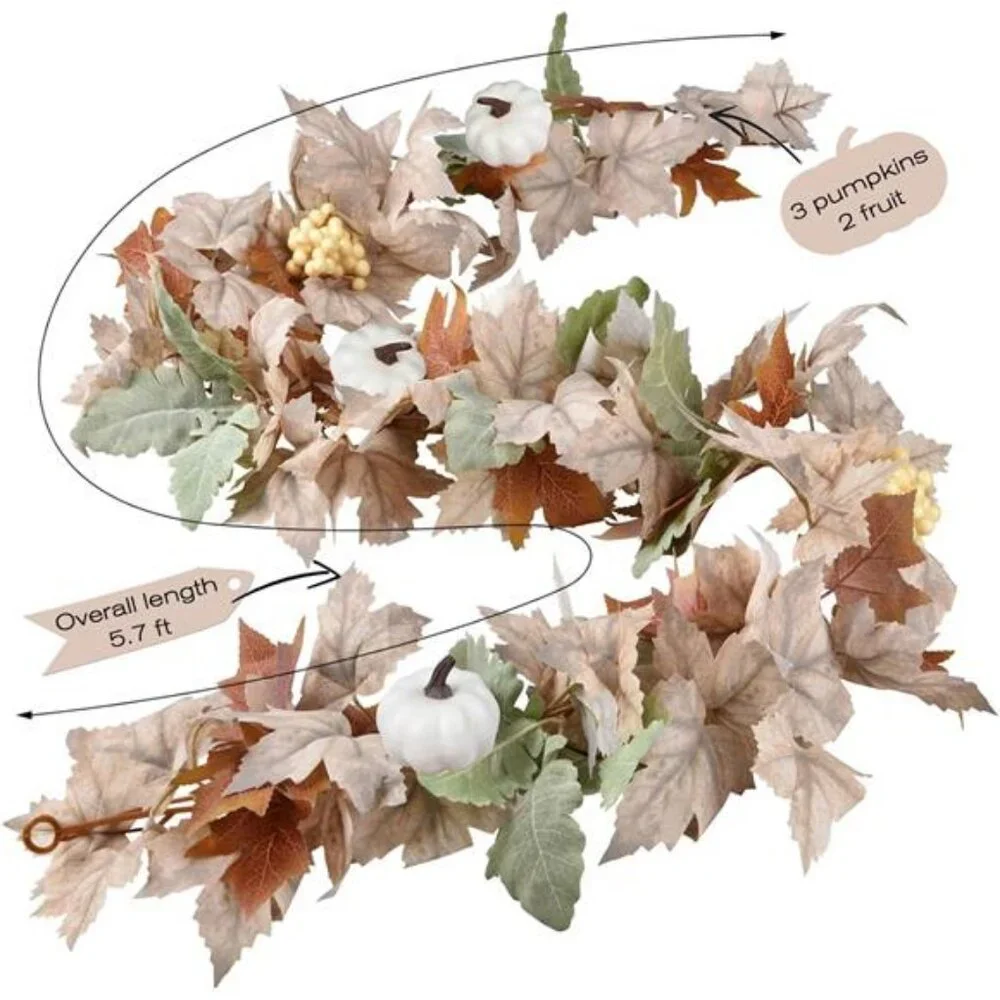 Fall Maple Leaf Garland, 5.9Ft Hanging Vine Artificial Autumn Foliage